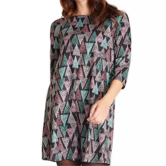 Dress Works Women's Dress Works Holiday Print Swing Dress Christmas Trees - Picture 2 of 5